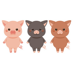 色違いのブタキャラクターイラストセット