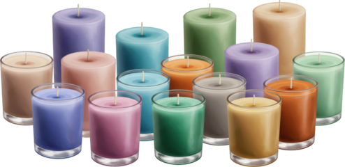 Assortment of Scented Candles in Various Colors and Sizes Home Decor