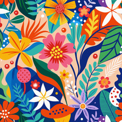 Vibrant Floral Pattern. Colorful Summer Botanical Illustration