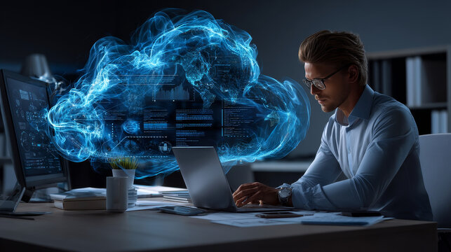 Businessman holds Platform as a Service (PaaS) network connecting icon to simplify business processes, enhance operational efficiency, and provide scalable cloud-based solutions.