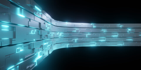 Futuristic Glowing Wall Technology Background with Digital Grid