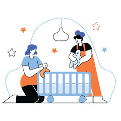 Happy Parents Caring for Their Newborn Baby in a Cozy Nursery