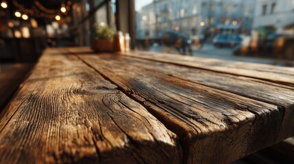 Vintage wooden table with soft window reflection, conveying timeless warmth and natural elegance