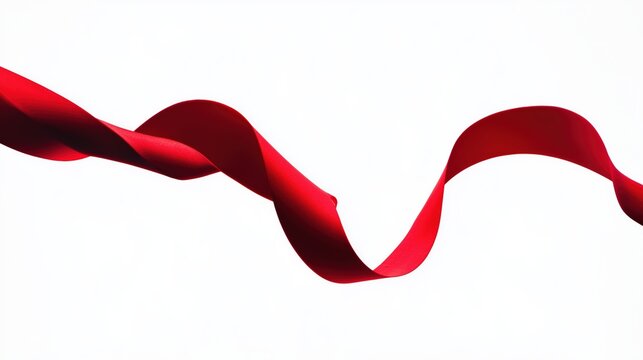 Wavy red ribbon in motion, elegant curves, pure white background -- simplicity in dynamic form