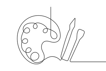 Continuous one line art of paint palette brush illustration
