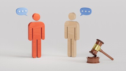 Sides to trial come to a compromise. Reaching consensus.Withdrawal of the claim and settlement of the problem in a particular case.3D rendering on white background.