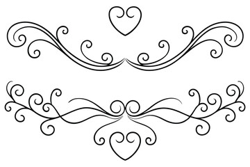 Curved Swirl Borders with Hearts Elegant Vector Flourishes for Designers