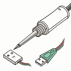 Vector illustration of broken usb cable being fixed, isolated on transparent background