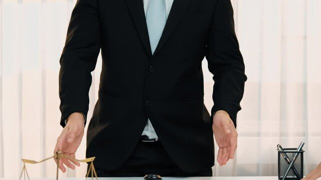 Corporate attorney applaud as business people make a successful deal or agreement with handshake, celebrating mutually beneficial acquisition. Business handshaking concept. Slow motion. Rigid.