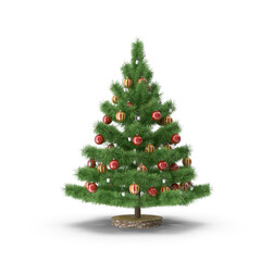 Decorated Christmas Tree with Red and Gold Ornaments isolated on transparent background
