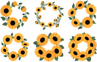 Vibrant collection of sunflower wreath designs perfect for various decorative applications and branding