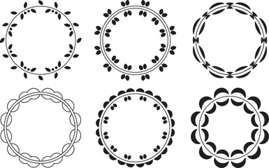 Collection of six decorative black circular frames perfect for design projects and decoration