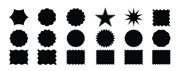 Set of black starburst, starburst labels. Black icons on white background.Starburst badges and stickers Super sale badges and labels vector collection.