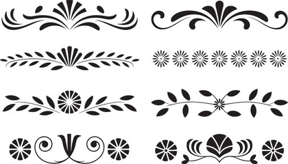 Decorative black and white flourishes borders and dividers vector design elements for creative projects