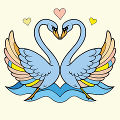 Two Swans Forming a Heart Romantic Bird Illustration