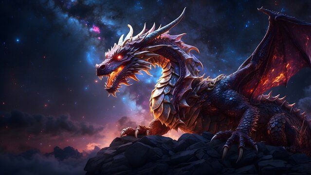 A celestial dragon weaving through the stars in a glowing night sky, fantasy and mythology backdrop, cinematic HDR vibrant theme colors, promo movie sales poster banner book cover background
