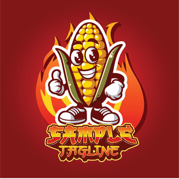 Cheerful Corn Cob Mascot Brand Logo Design