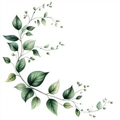 Fototapeta premium watercolor green leaf branch border