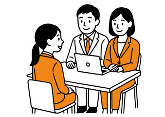 ノートパソコンで面接を行う男女スタッフ