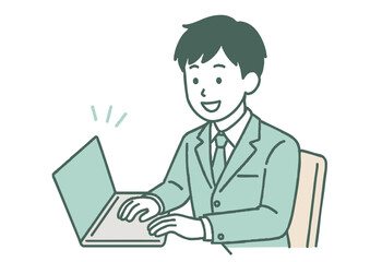ノートパソコンを使う男子高校生のイラスト