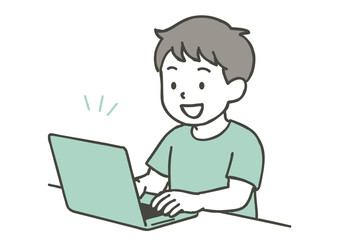 ノートパソコンを使う男の子のイラスト