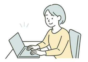 パソコン操作するビジネスウーマン（笑顔）