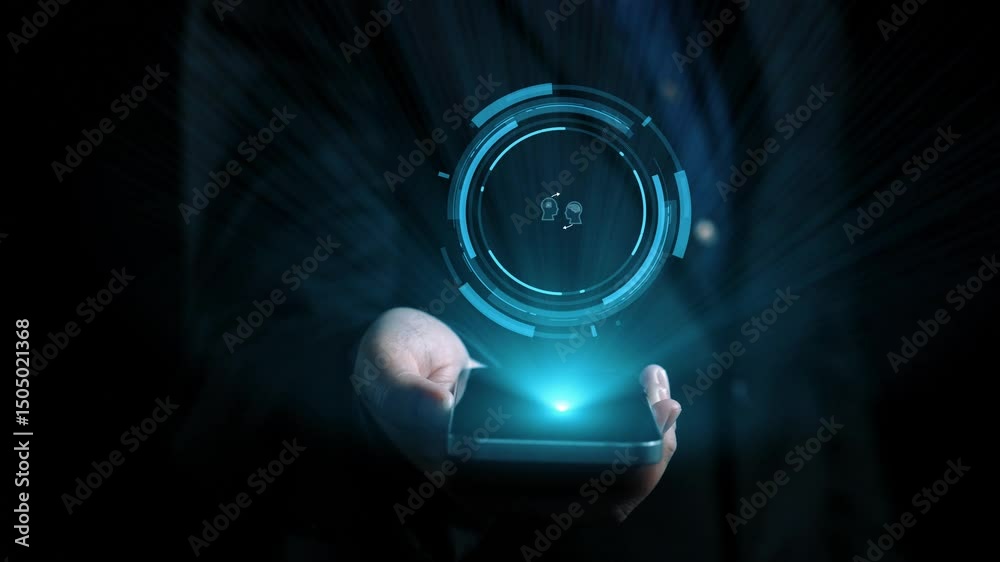 Poster human interact with ai artificial intelligence brain processor in concept of ai artificial intellige