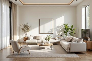 Modern Living Room Interior with Blank Frame