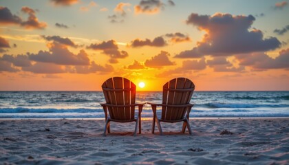 Fototapeta premium Beach Chairs at Sunset