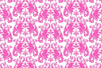 Wallpaper with pink floral ornament in baroque style. Design for background, print, fabric, wallpaper, packaging, card, textile, decoration, wrapping paper, etc.