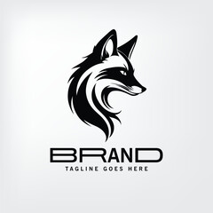 Obraz premium Abstract fox head logo design in a professional branding style. Bold graphic of a fox head in profile view against a plain background.