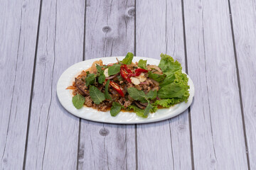 spicy minced pork salad, minced pork mash with spicy, Thai food