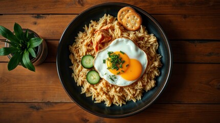 Fried Egg and Kimchi Rice Bowl: A Warm, Rustic Culinary Delight