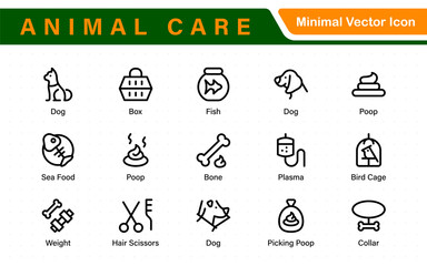 Pet Services and Animal Care Icon Set – Minimal Line Vector Illustrations for Pet Sitting, Grooming, Veterinary, Training, and Animal Health Projects