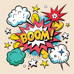 Cartoon comic sign burst clouds. Speech bubble, boom sign expression and pop art text frames. Comics mem expressions speech, superhero book bubbles label. Isolated vector symbols set 