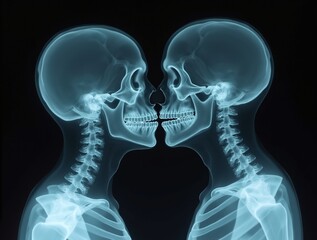 X RAY Skeleton Couple in love and kiss
