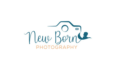 New Born photography unique studio logo, camera with little baby newborn photography signature logo Template