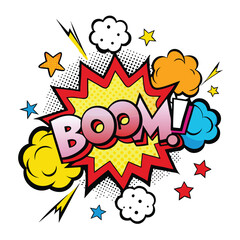 Cartoon comic sign burst clouds. Speech bubble, boom sign expression and pop art text frames. Comics mem expressions speech, superhero book bubbles label. Isolated vector symbols set 