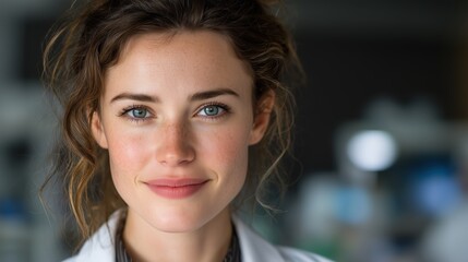 A confident young female doctor smiling in a white coat, embodying professionalism and trust in healthcare.