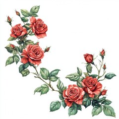 Fototapeta premium watercolor red roses floral arrangement: botanical illustration