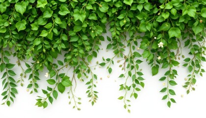 Obraz premium Green Leaves Hanging on White Wall