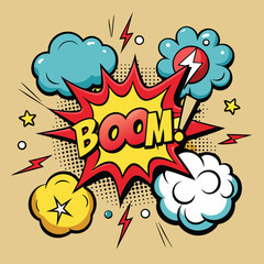 Cartoon comic sign burst clouds. Speech bubble, boom sign expression and pop art text frames. Comics mem expressions speech, superhero book bubbles label. Isolated vector symbols set 