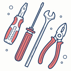 Vector illustration of appliance repair tools set, isolated on white background