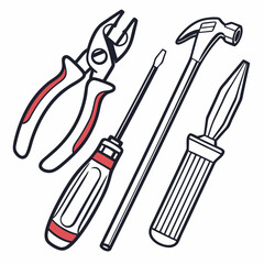Vector illustration of appliance repair tools set, isolated on white background