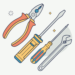 Vector illustration of appliance repair tools set, isolated on white background