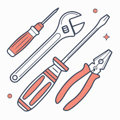 Vector illustration of appliance repair tools set, isolated on white background