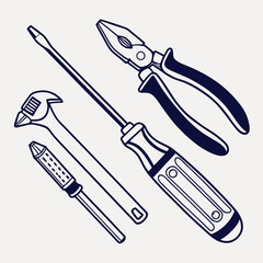 Vector illustration of appliance repair tools set, isolated on white background