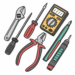 Vector illustration of appliance repair tools set, isolated on white background