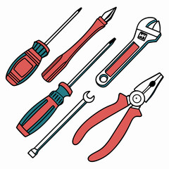 Vector illustration of appliance repair tools set, isolated on white background