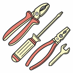 Vector illustration of appliance repair tools set, isolated on white background